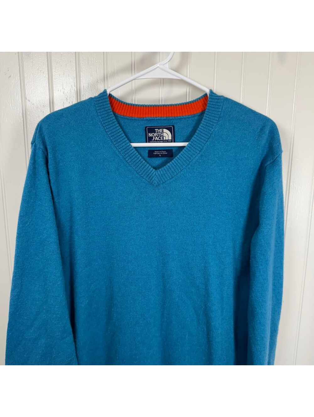 The North Face Men's V-Neck Blue Wool Blend Sweater Blue Size L Long Sleeve